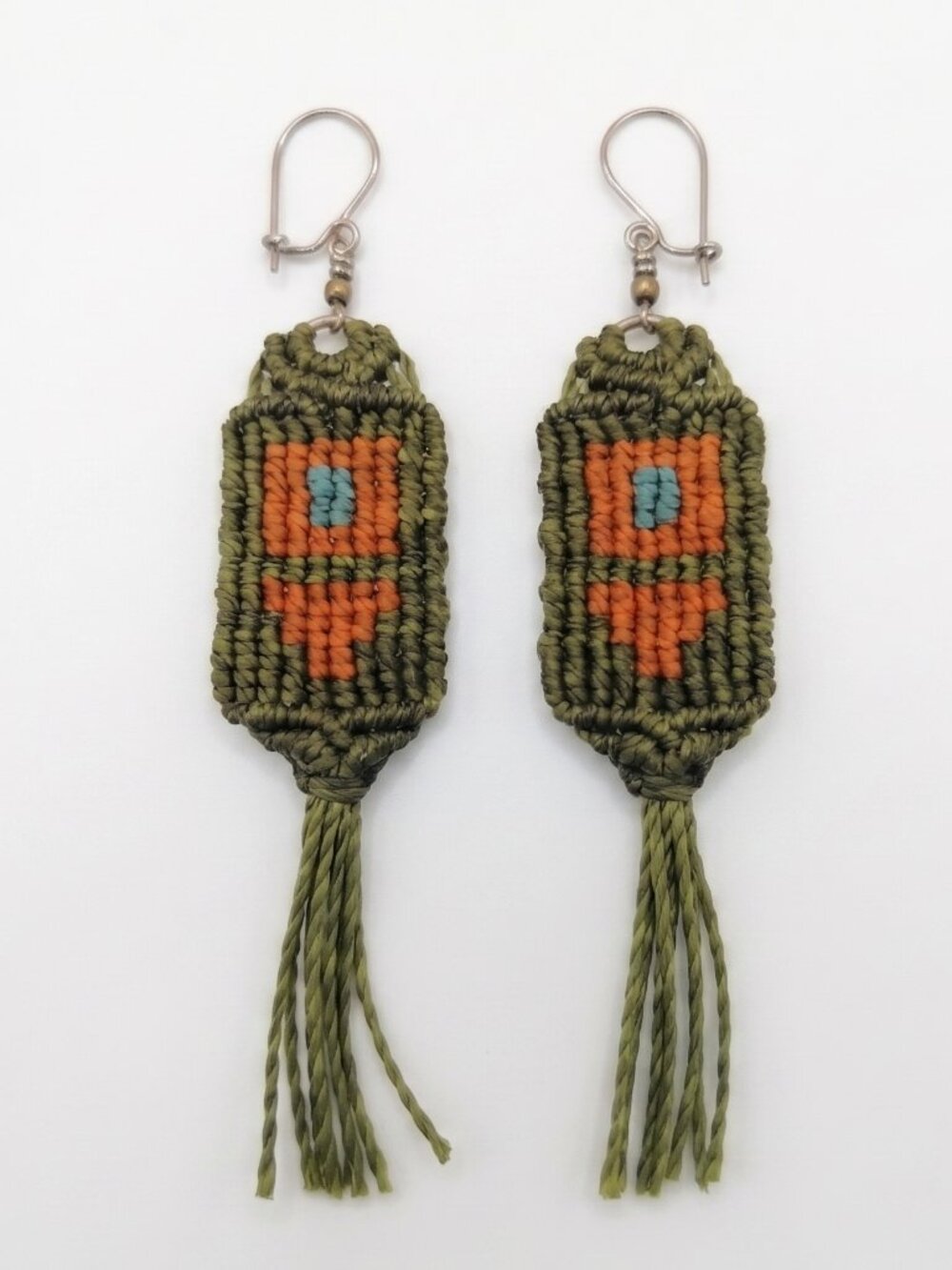 Handmade Macrame Earrings with Geometric Design and Fringe